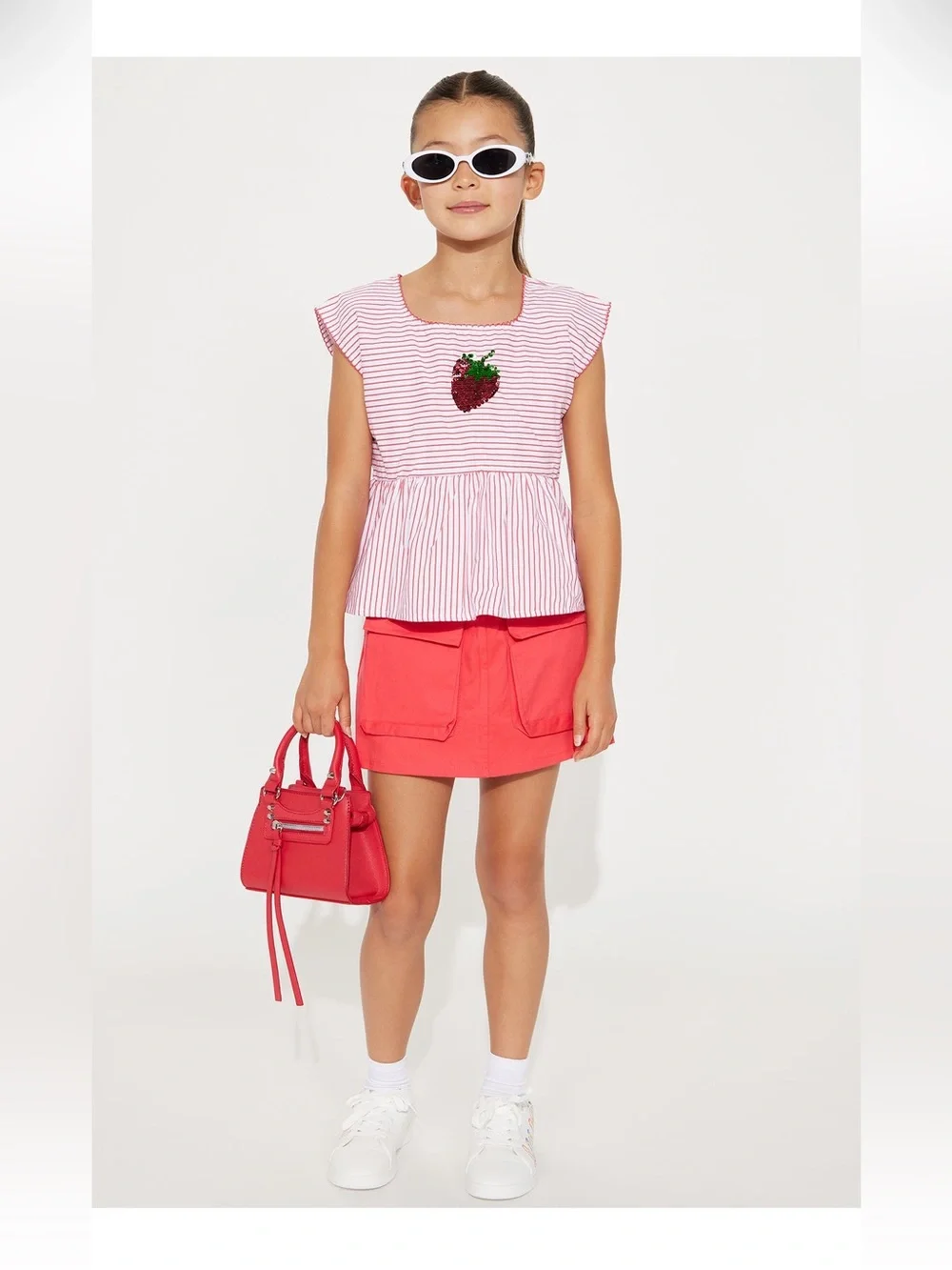Girls' Pink top with Strawberry Appliqué & Skort